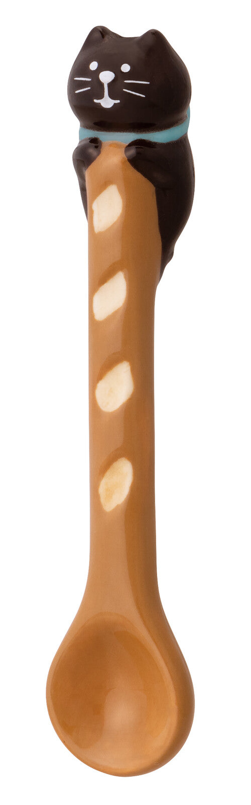 Baguette Spoon – Dark Brown Cat | Hand-Painted Ceramic Spoon | Imported from Japan