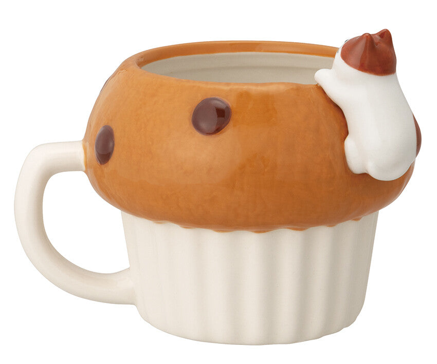 Large Muffin Mug with Cat – Hand-Painted Ceramic Cup | Cute Bakery-Style Coffee Mug | Japanese Design