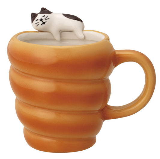 Large Bread Mug Cornet with Cat – Hand-Painted Ceramic Cup | Cute Café-Style Mug | Imported from Japan