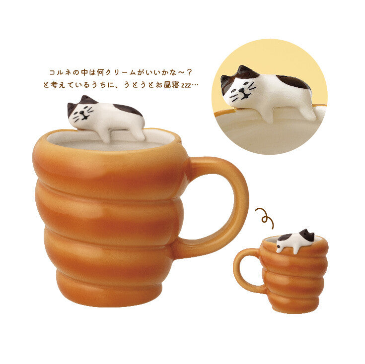 Large Bread Mug Cornet with Cat – Hand-Painted Ceramic Cup | Cute Café-Style Mug | Imported from Japan