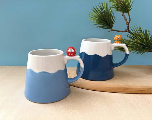 Mount Fuji Ceramic Mug – 300ml Japanese Cup with Daruma or Shiba Inu Handle | Gift-Ready