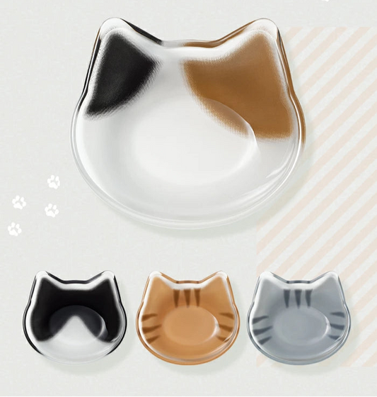 Coconeco Cat Face Glass Plate – Mame-dish Series | Chatra (Brown Tabby) / Tiger (Gray Tabby) / Hachiware (Black & White) | Made in Japan