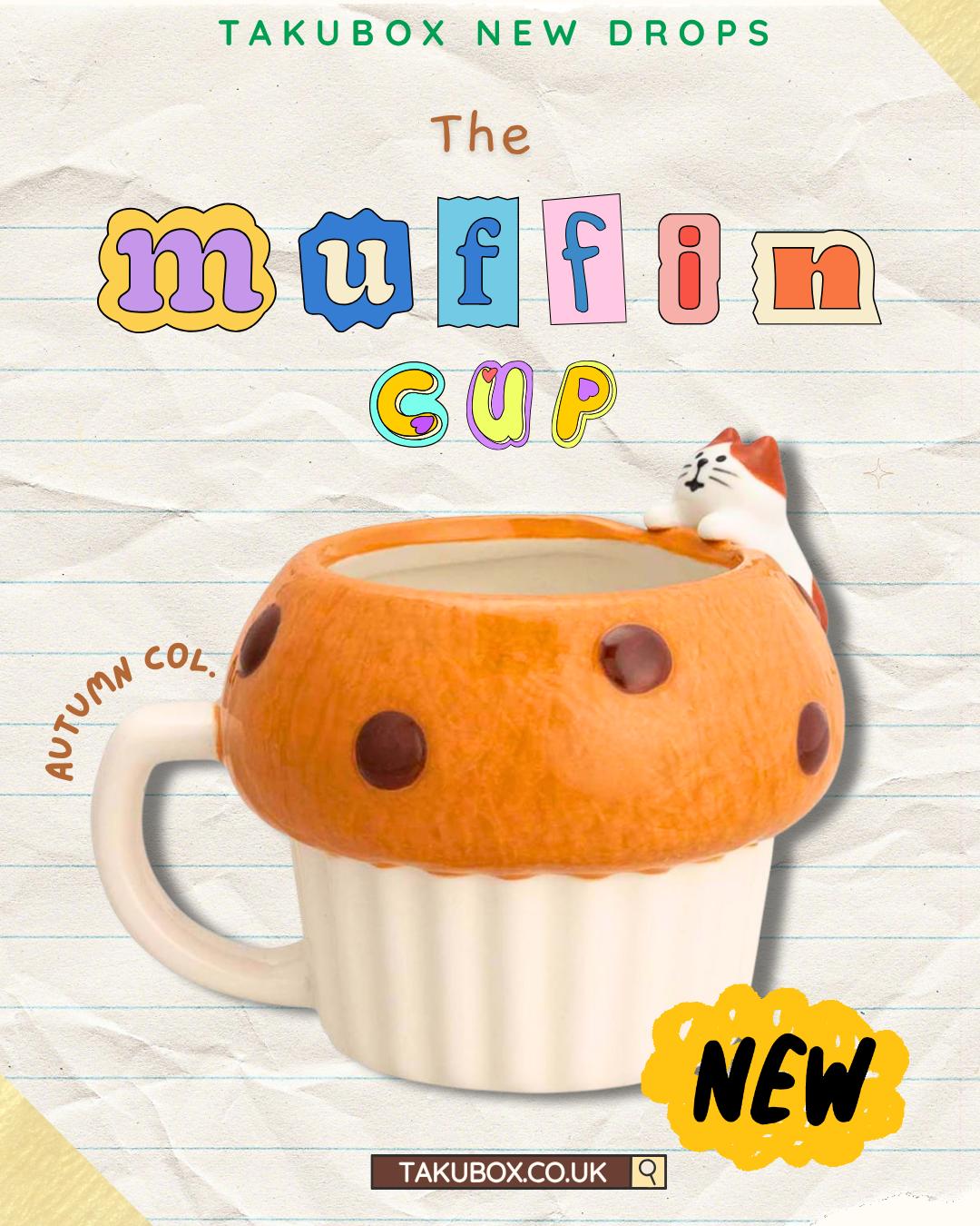 Large Muffin Mug with Cat – Hand-Painted Ceramic Cup | Cute Bakery-Style Coffee Mug | Japanese Design